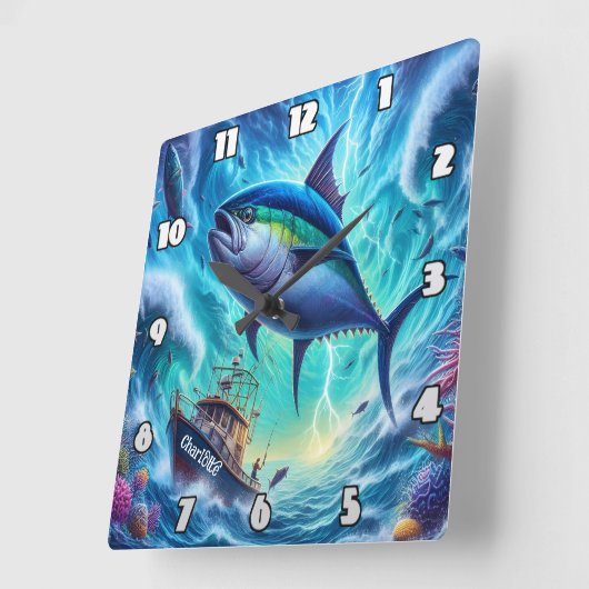 Thunfischwelle: Boot, Sturm, Power im Ozean Quadratische Wanduhr (Winkel)