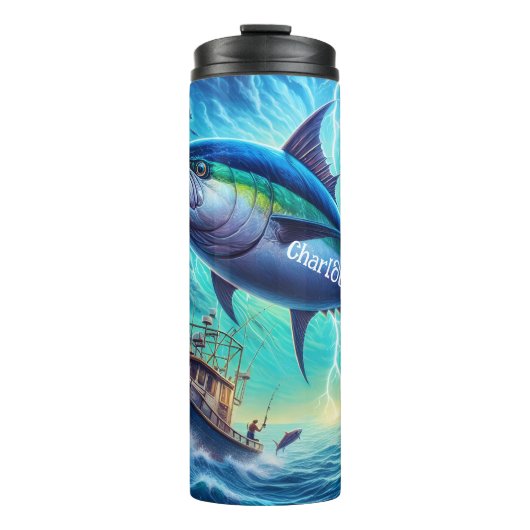 Thunfischwelle: Boot, Sturm, Power im Ozean Thermosbecher (Vorderseite)