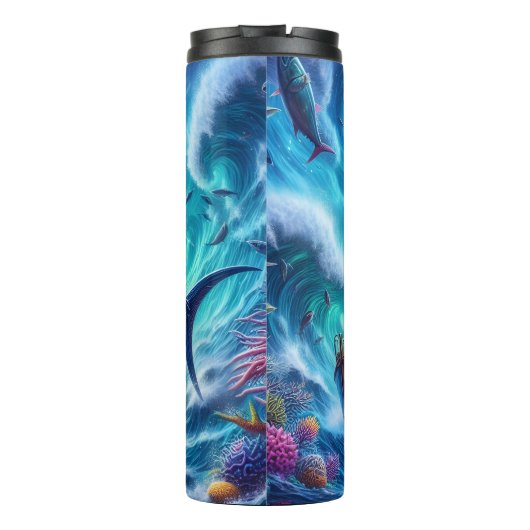 Thunfischwelle: Boot, Sturm, Power im Ozean Thermosbecher (Rückseite)