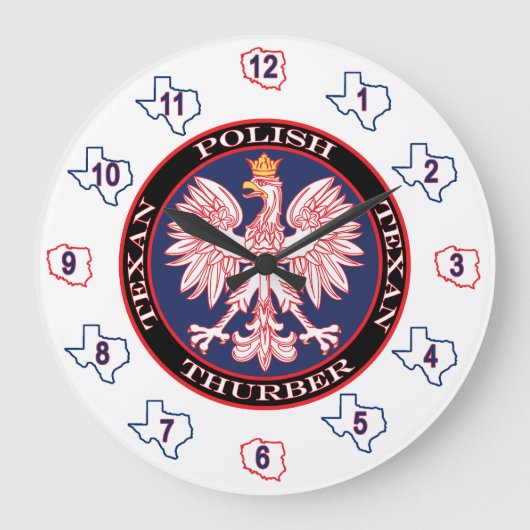 Thurber Runde Polnisch Texan Große Wanduhr (Vorderseite)