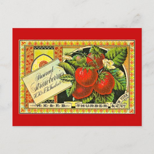 Thurber Strawberries Vintag Crate Label Vintag Postkarte (Vorderseite)