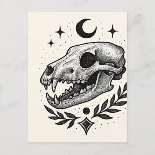 Thylacine Skull - Dotwork Tattoo Inspiriert Design Feiertagspostkarte