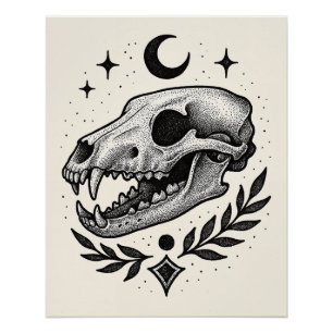 Thylacine Skull - Dotwork Tattoo Inspiriert Design Poster