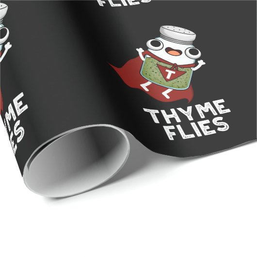 Thyme Flies Funny Herb Pun Dark BG Geschenkpapier (Rolleneckpunkt)