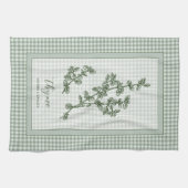 Thyme Herb Kitchen Towel – Green Gingham Border Geschirrtuch (Horizontal)
