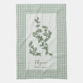 Thyme Herb Kitchen Towel – Green Gingham Border Geschirrtuch (Vertikal)