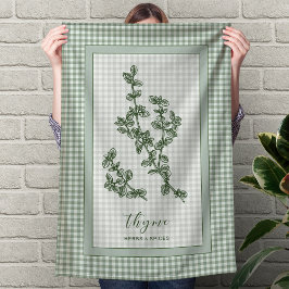 Thyme Herb Kitchen Towel – Green Gingham Border Geschirrtuch