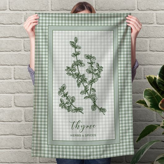 Thyme Herb Kitchen Towel – Green Gingham Border Geschirrtuch