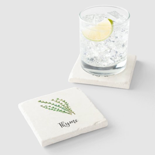 Thyme Herb Wasserfarbe Malerei Word Art Steinuntersetzer (Seitenansicht)