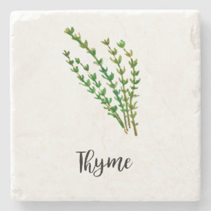 Thyme Herb Wasserfarbe Malerei Word Art Steinuntersetzer