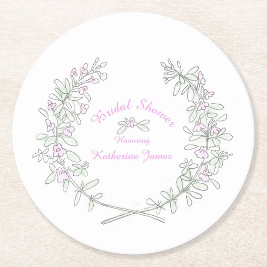 Thyme Kranz personalisierten Brautparty Untersetze Runder Pappuntersetzer (Vorderseite)