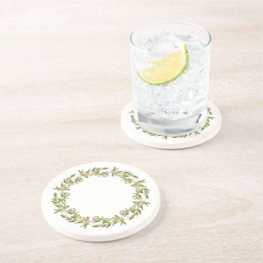 THYME WREATH Round Sandstone Untersetzer (Seite)
