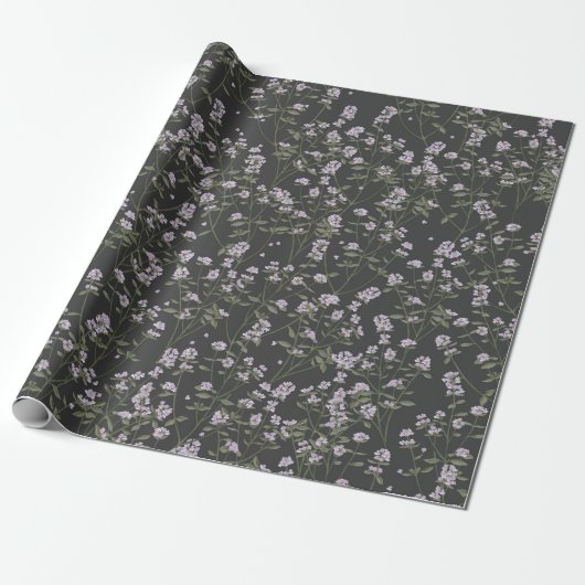 Thymian Floral Muster Dunkelgrau Wrapping Paper Geschenkpapier (Ungerollt)