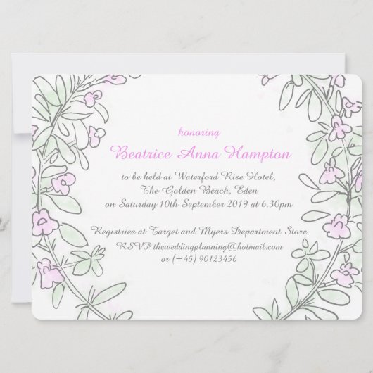 Thymian Kranz Art Brautparty laden Einladung (Rückseite)