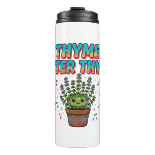 Thymian um Thymian Retro-Kräuter-Musik-Pun-Shirt Thermosbecher