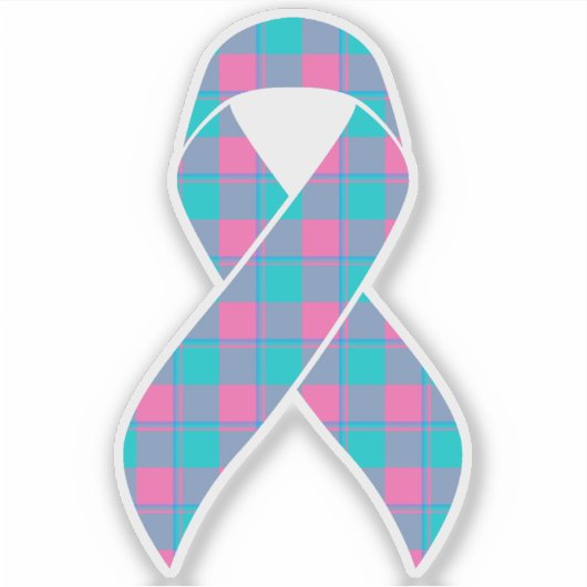 Thyroid Cancer Awareness Plaid Teal Ribbon Aufkleber (Vorderseite)