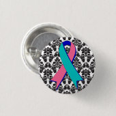 Thyroid Cancer Damask Black Ribbon Button (Vorne & Hinten)