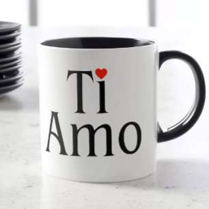 Ti Amo Weiße Tasse mit schwarzem Griff & Herz Deta