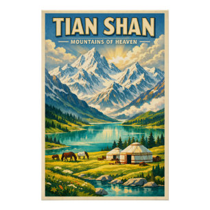 Tian-Shan-Gebirge, China, in klassischem Retro-Sti Poster
