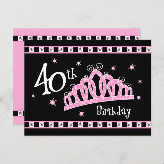 Tiara 40. Geburtstag Postkarte Einladung (Vorne/Hinten)