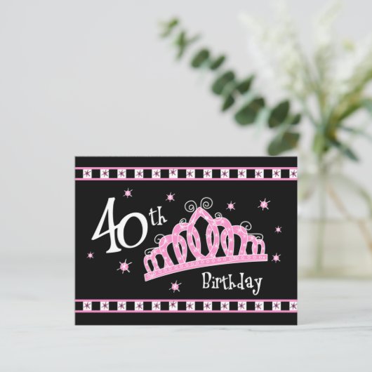 Tiara 40. Geburtstag Postkarte Einladung (Stehend Vorderseite)