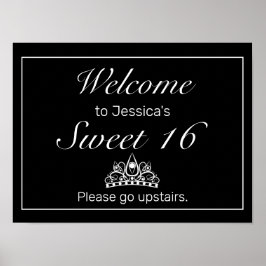 Tiara Black Minimalistisch Sweet 16 Welcome Sign Poster