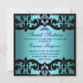 Tiara Blue Sweet16 Damask Birthday Invite Einladung (Rückseite)