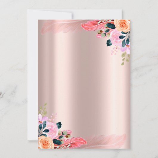 Tiara, Blume Feather Rose Gold Quinceañera Einladung (Rückseite)