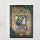 Tiara Butterflies Emerald Green Rose Quinceañera Einladung (Rückseite)