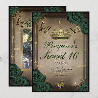 Tiara Butterflies Emerald Green Rose Sweet 16 Einladung