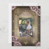 Tiara Butterflies Pale Pink Roses Quinceañera Einladung (Rückseite)