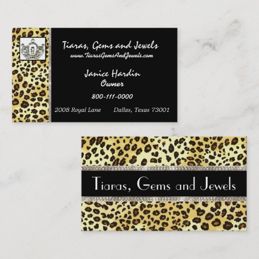 Tiara Cheetah Print Business Cards Visitenkarte (Vorne/Hinten)