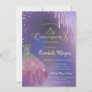 Tiara, Chic Kleid tropft Violett Quinceañera Einladung