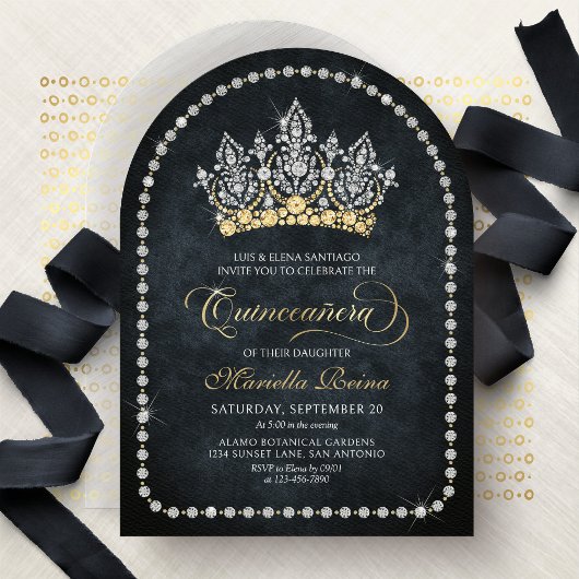Tiara Crown Diamond Quinceanera Invitation Einladung