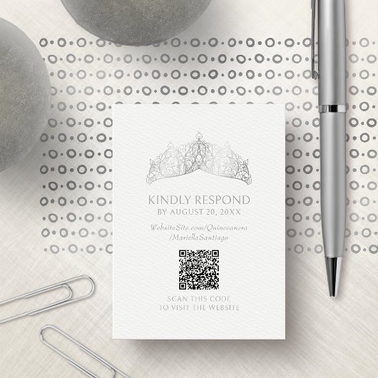 Tiara Crown Quinceanera QR RSVP Begleitkarte