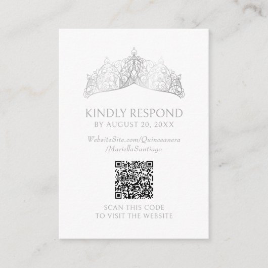 Tiara Crown Quinceanera QR RSVP Begleitkarte (Vorderseite)