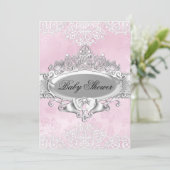 Tiara & Damask Pink Princess Baby Dusche laden Einladung (Stehend Vorderseite)