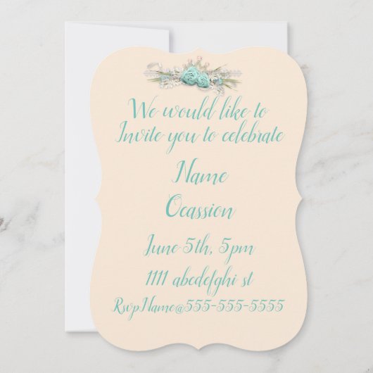 Tiara Diamant Blüten und Spitzen-Minze-Creme aquam Einladung (Rückseite)