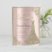 Tiara, Diamantkleid, Rose Gold Quinceañera Einladung (Stehend Vorderseite)