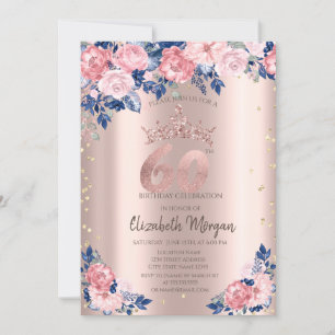 Tiara Diamonds Blue Rose Rose Gold 60. Geburtstag Einladung