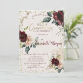 Tiara, Diamonds Burgundy Rose Quinceañera Einladung (Stehend Vorderseite)