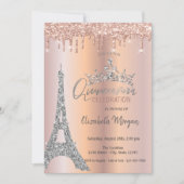 Tiara Drops Glitzer Rose Gold Einladung (Vorderseite)