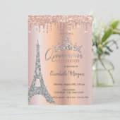 Tiara Drops Glitzer Rose Gold Einladung (Stehend Vorderseite)