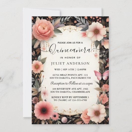 Tiara Family Latina Girly Spanish Quinceanera Einladung (Vorderseite)