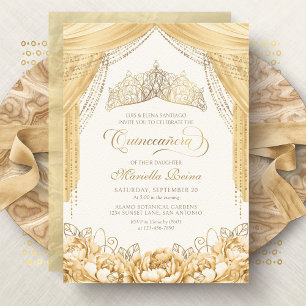 Tiara Floral Gold Gelb Moderne Quinceanera Einladung