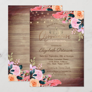 Tiara, Florale Feder Holz Quinceañera Einladung