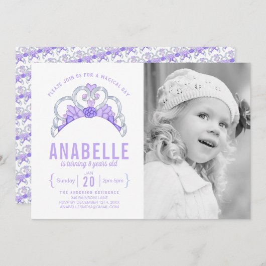 Tiara Foto Einladung zum Geburtstag (Vorne/Hinten)