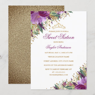 Tiara Funkeln Amethyst Lila Blumen Sweet Sixteen Einladung
