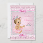Tiara Girl Princess Baby Dusche Pink Pearls Blonde Einladung (Vorderseite)