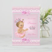 Tiara Girl Princess Baby Dusche Pink Pearls Blonde Einladung (Stehend Vorderseite)